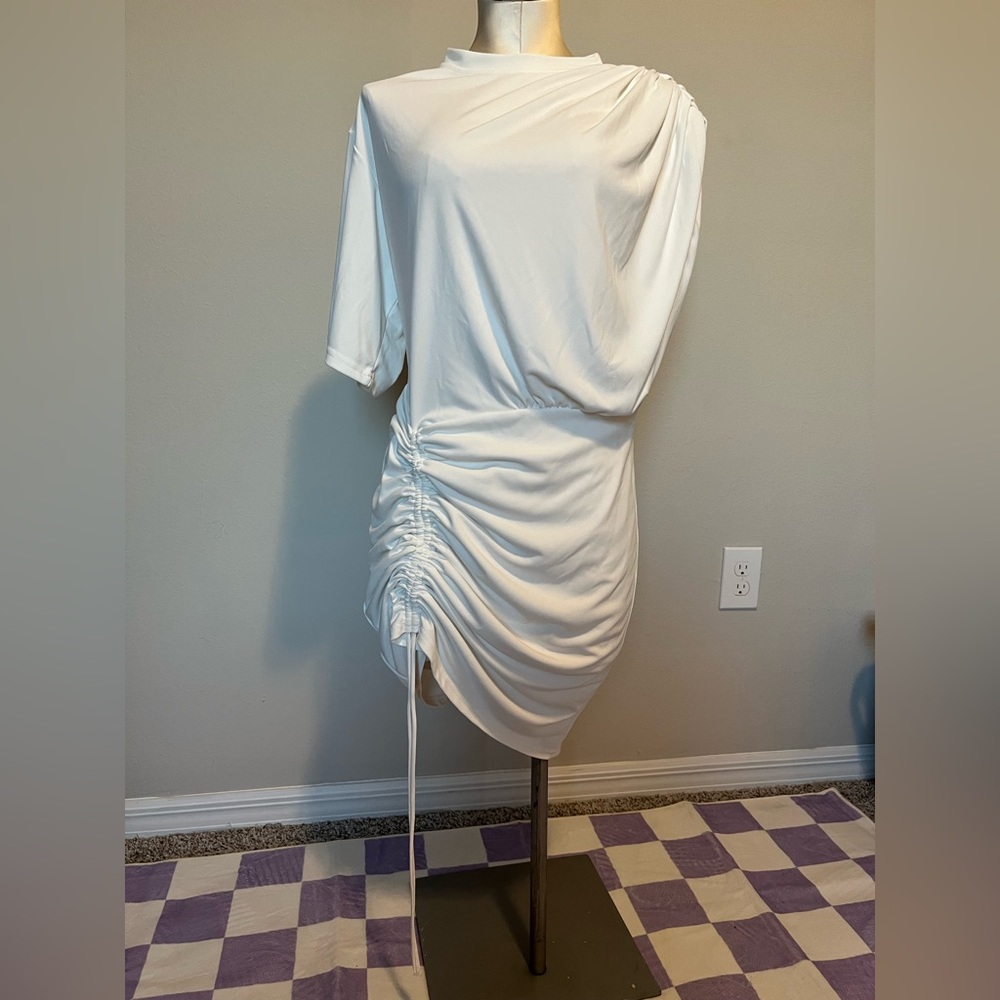 Zara white asymmetrical Ruched Dress